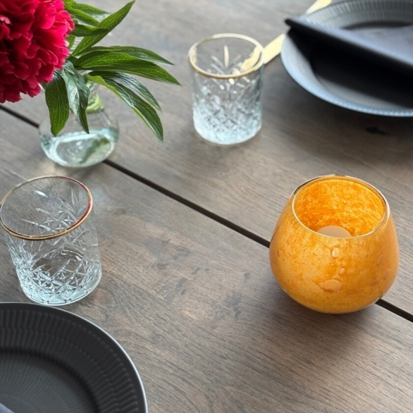 Securit® sett med 12 stk. LUNA glasslysestaker og LED telys, oransje/farget lys