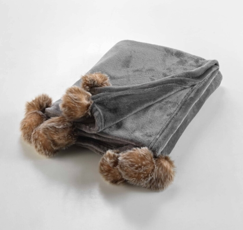 Douceur d`Interieur SNOWY mykt pledd plysj/pelslook med dusker 125 x 150 cm