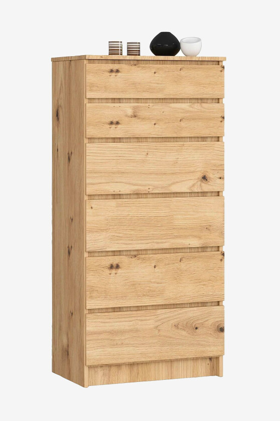 Akord kommode med 6 skuffer, Brun