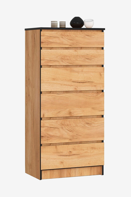 Akord kommode med 6 skuffer, Brun