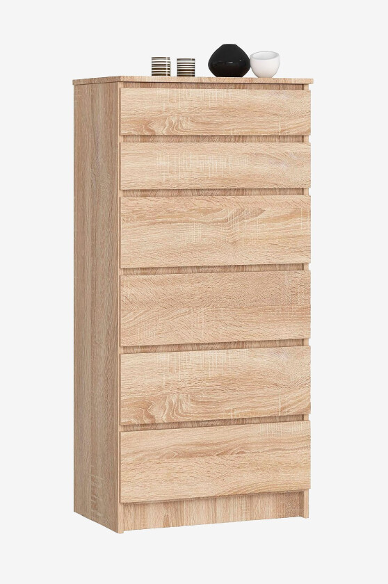 Akord kommode med 6 skuffer, Brun