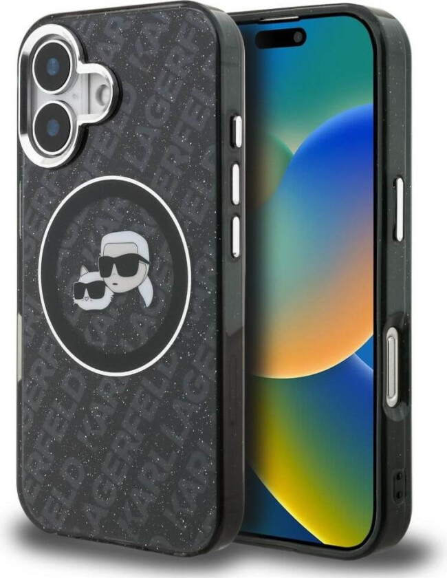IML Glitter Karl & Choupette-hoder-logo MagSafe-etui til iPhone 16 – svart