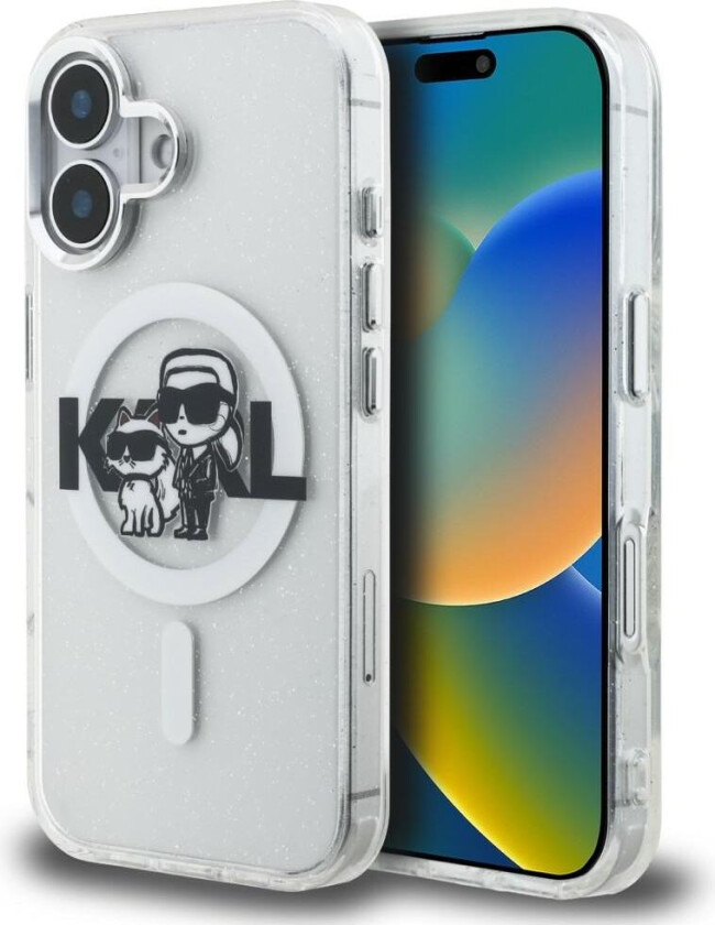 IML Glitter Karl & Choupette Sketch Logo MagSafe-etui iPhone 16 – gjennomsiktig