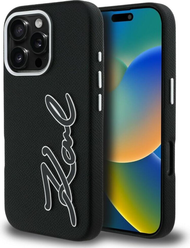 FW iPhone 16 Pro-etui med strukturert signaturlogo – svart