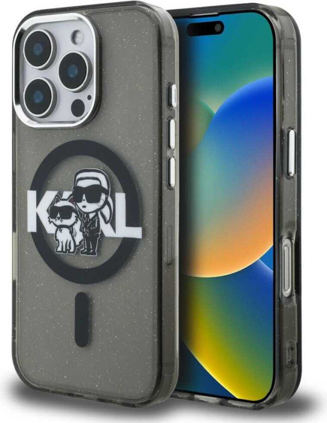 IML Glitter Karl & Choupette Sketch Logo MagSafe-etui til iPhone 16 Pro – svart