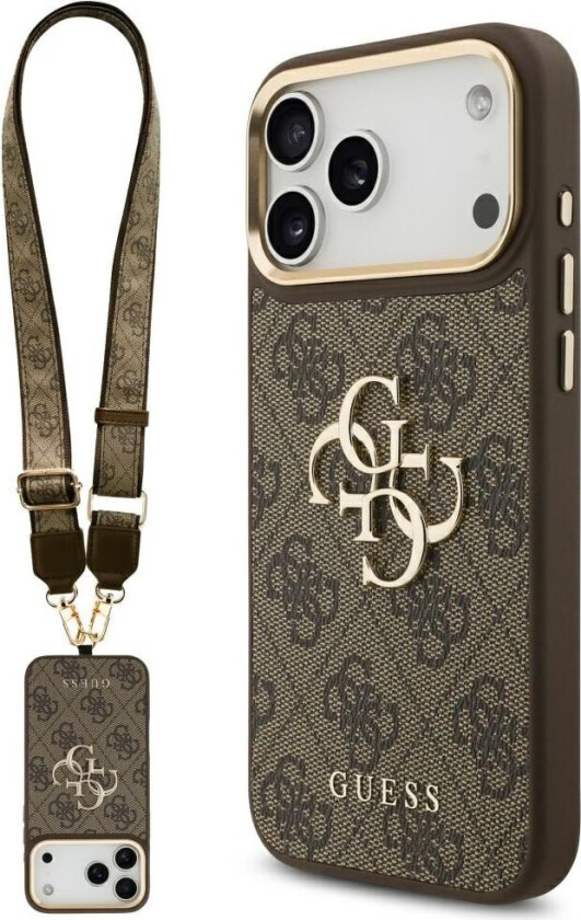 4G Big 4G Classic-logo, etui med bred rem og metallknapper til iPhone 17 Pro Max – brun