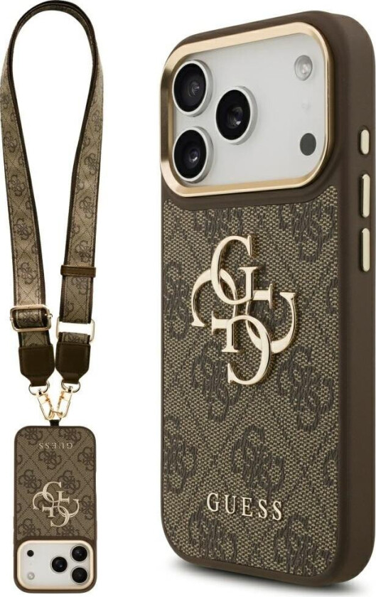 4G Big 4G Classic-logo, etui med bred rem og metallknapper til iPhone 17 Pro – brun