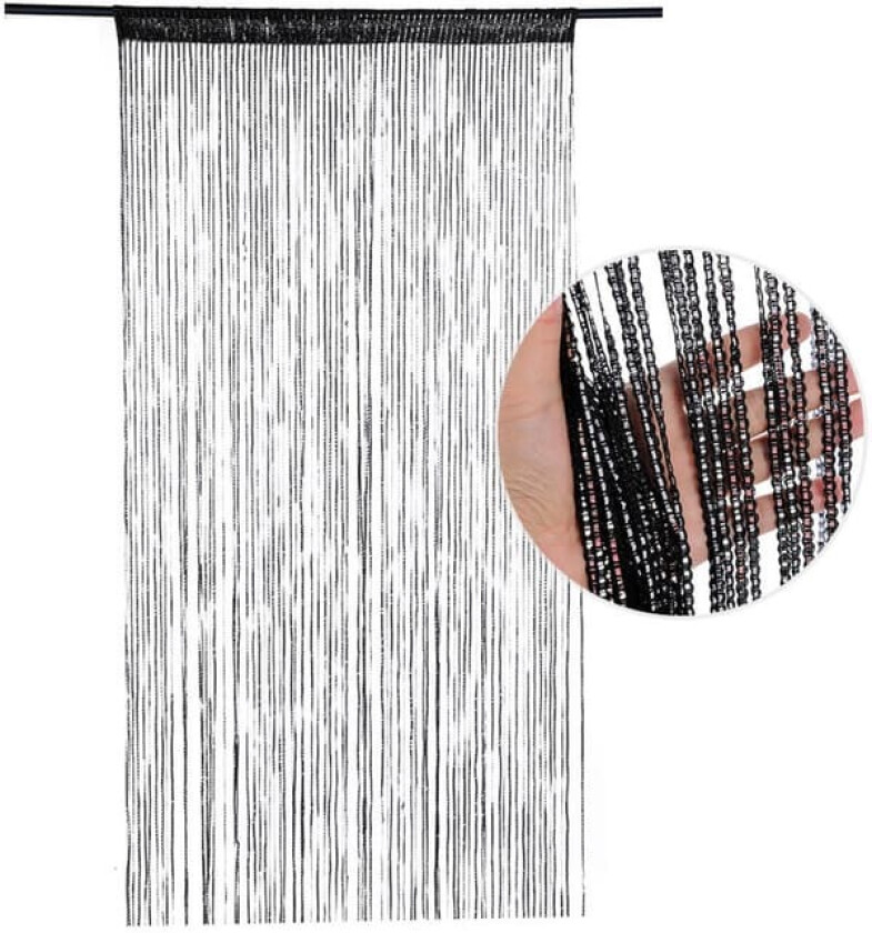 Fluegardin 200 x 91 cm Dørgardin Skjermdør Glitter Myggnett Med Dusker Anti-flue Dørgardin Skapgardin Dekor til Døråpninger Svart