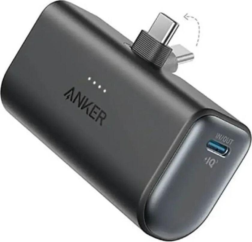 Nano - Strømbank - 5000 mAh - 22.5 watt - 3 A - IQ 3.0 - 2 utgangskontakter (24 pin USB-C) - svart