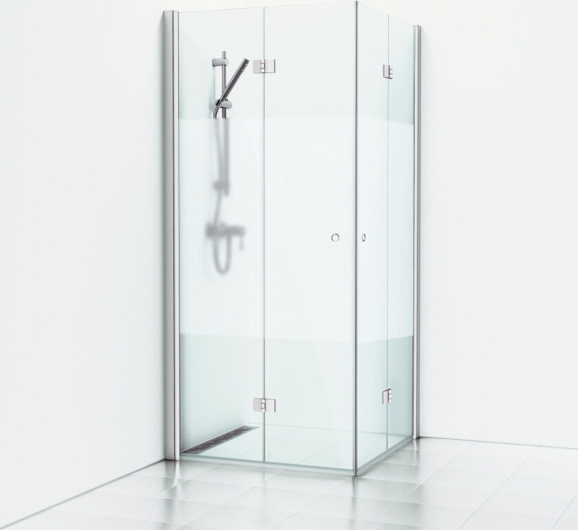 Skoga foldehjørnedusj 90 x 100 cm, halvfrostet glass/matt alu