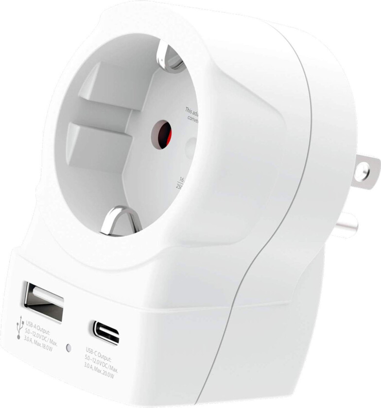 Reiseadapter Europa til USA med USB-A/USB-C 20W PD