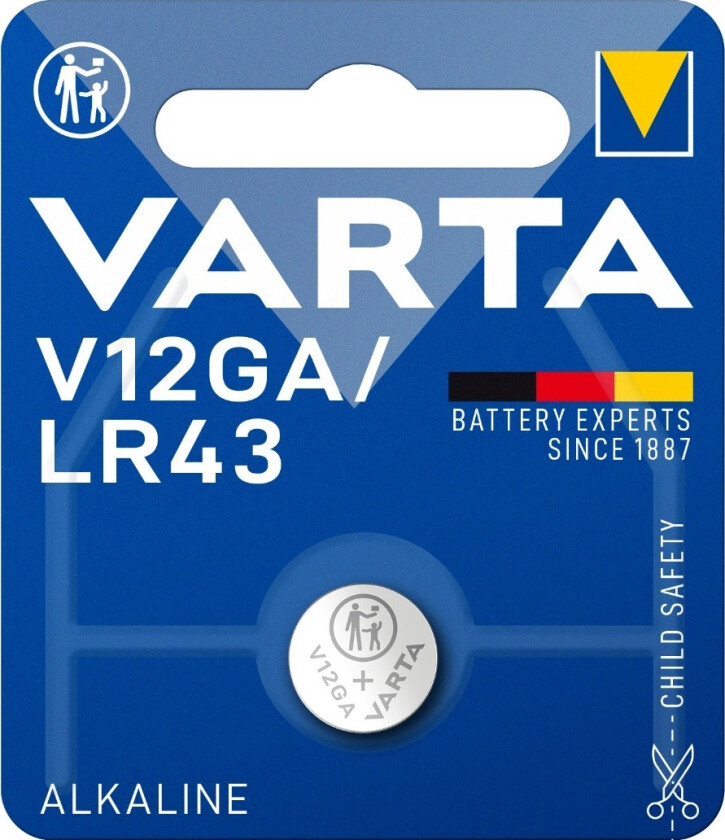 V12GA/LR43 knappcellebatteri 1 stk