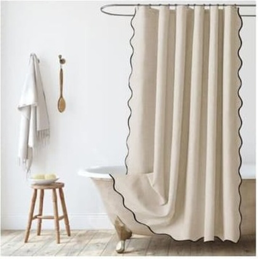 Teksturert linstoff dusjforheng 90x180cm, smalt dusjforheng, vanntett, muggbestandig, vaskbart for baderom med ringer, beige