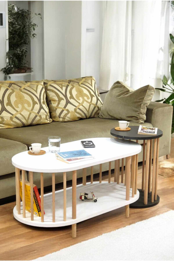 Sofabordsett Hanah Home Peka Set (90 x 43 x 45 cm) Hvit antrasitt - Hvit og antrasitt