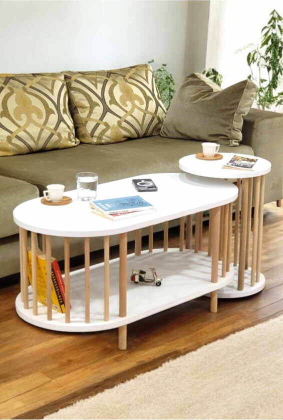 Sofabordsett Hanah Home Peka Set (90 x 43 x 45 cm) Hvit - Hvit