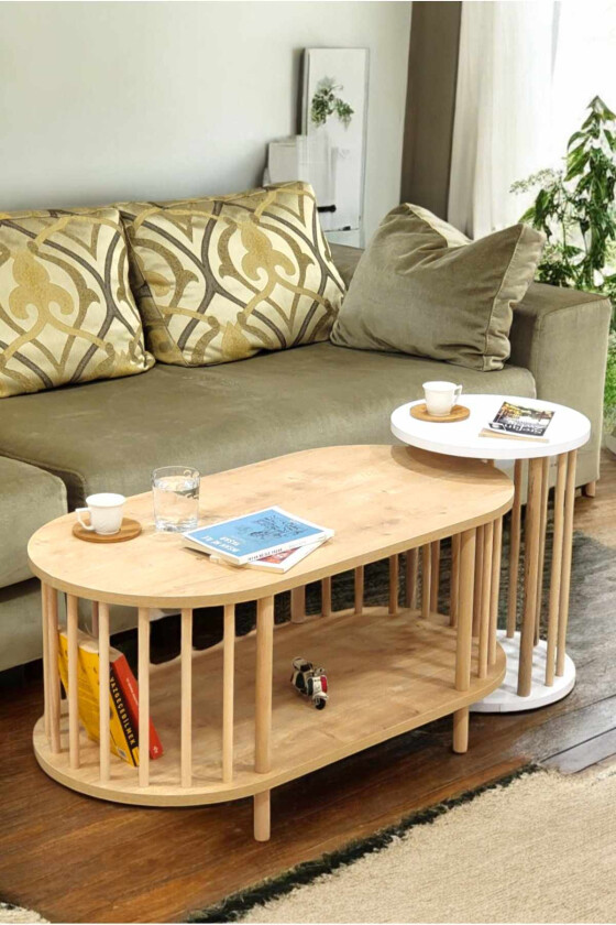 Sofabordsett Hanah Home Peka Set (90 x 43 x 45 cm) Sapphire eik hvit - Sapphire Oak og hvit