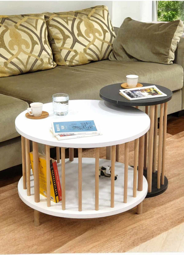 Sofabordsett Hanah Home Peka Set Pro (Ø60 x H43 cm) Hvit antrasitt - Hvit og antrasitt