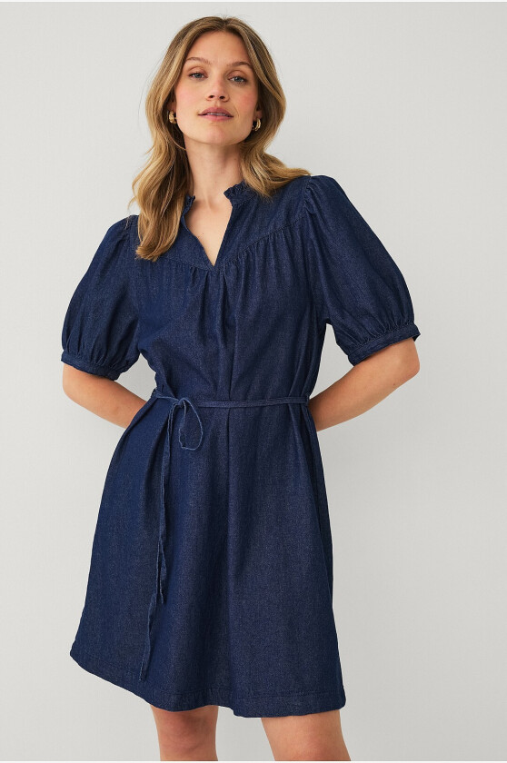 Denimkjole med puffermer - Blå