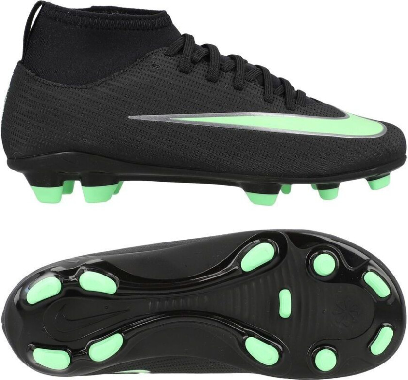 Mercurial Superfly 11 Club MG Shadow - Svart/Illusion Green Små barn, størrelse 28