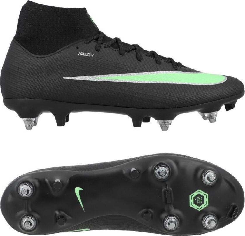 Mercurial Superfly 11 Academy Sg-pro Anti-clog Shadow - Svart/illusion Green - Vått Gress (Sg), størrelse 42