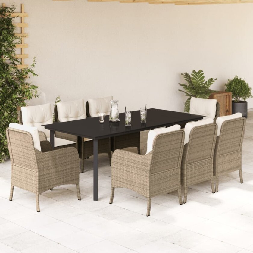Hagespisegruppe med puter 9 deler polyrotting beige