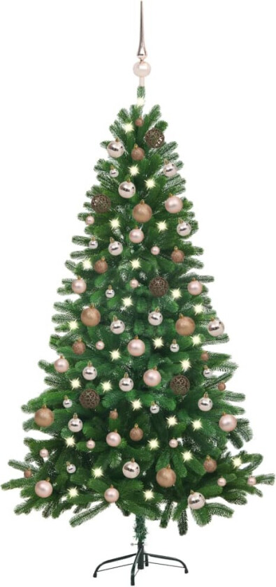 Forhåndsbelyst kunstig juletre med kulesett 150 cm grønn