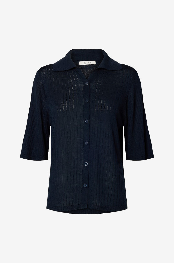 Kardigan Slfnaja 2/4 Knit Polo Neck - Blå