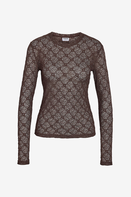 Topp Nmjudith L/S Lace Top Curve - Natur