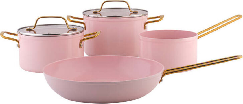 Faye Grytesett og Stekepanne 28cm m/Keramisk Belegg 6 Deler Rosa