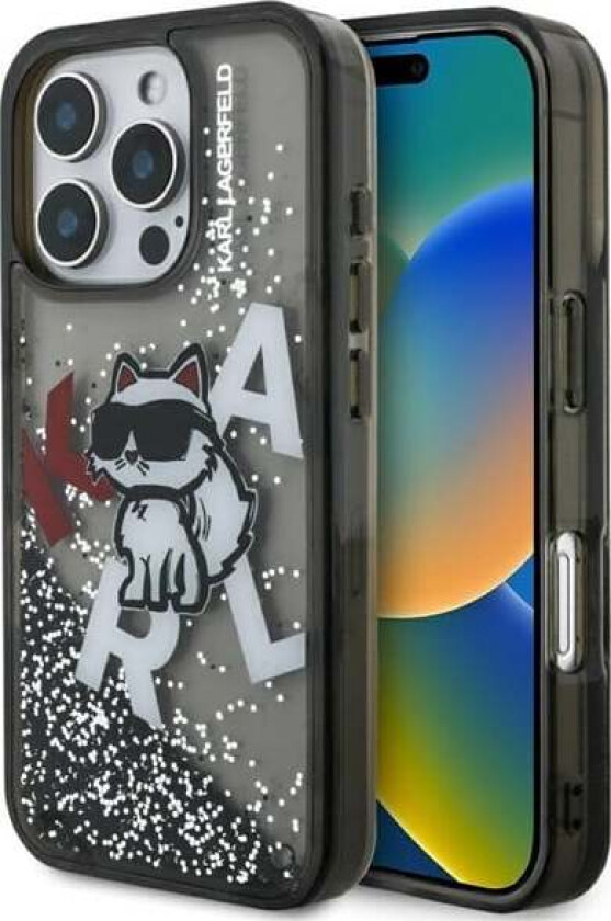 Liquid Glitter Choupette Logo Case for iPhone 16 Pro Max - Black