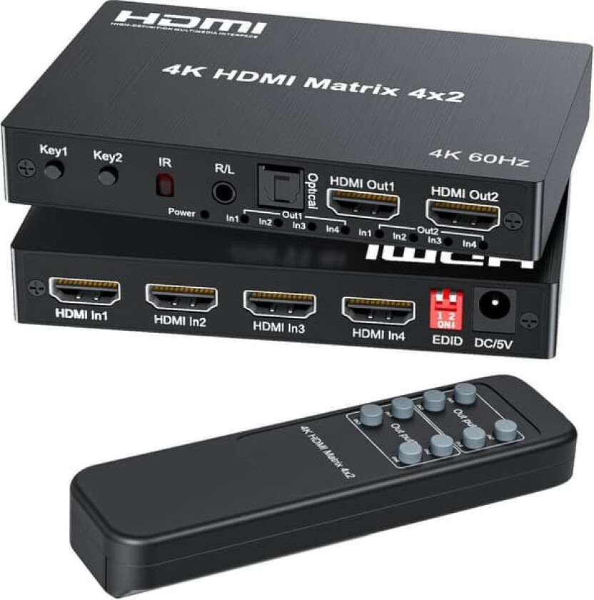 Bilde av NÖRDIC HDMI 4K 60Hz Matrix switch 4x2 3D Video Toslink Stereo EDID