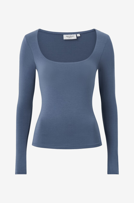 Topp Slim Fit Scoop Neck - Blå
