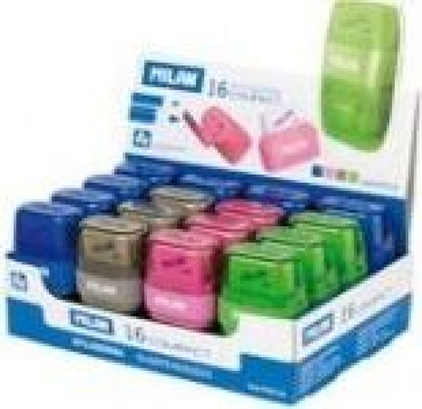 Milan 4703116, Manuell blyantspisser, Blå, Grønn, Oransje, Rosa, Stål, Utstillingseske, 170 mm, 70 mm