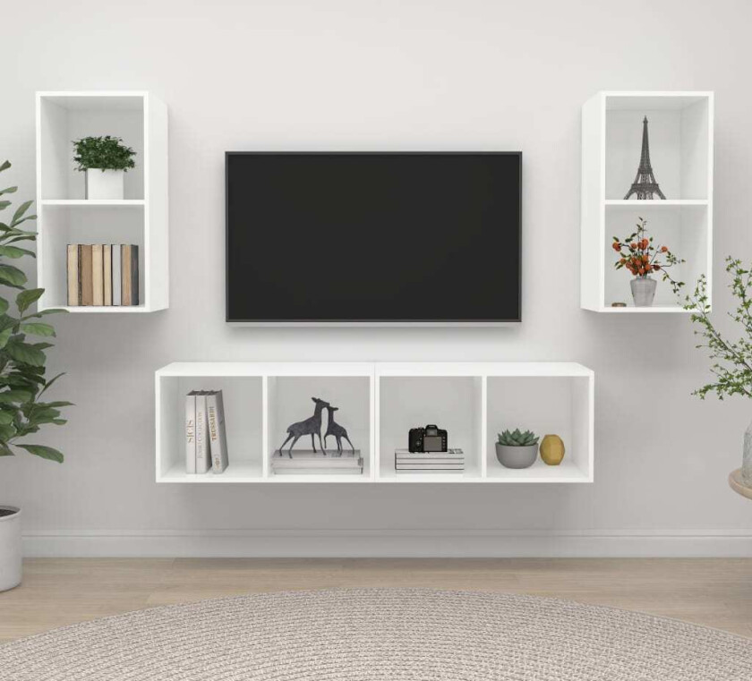 Vegghengte TV-benker 4 stk hvit sponplate