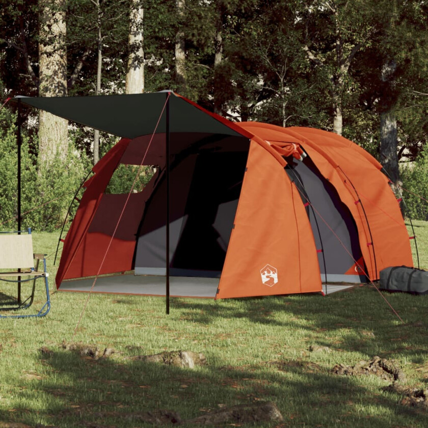 Campingtelt 4 personer grå og oransje 420x260x153 cm 185T taft