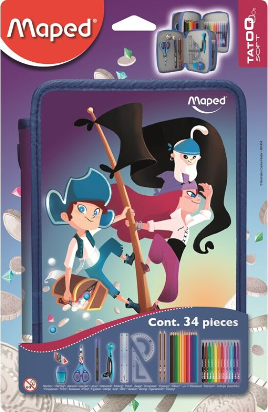 Pencil case dobbel Pirates with content 34 items