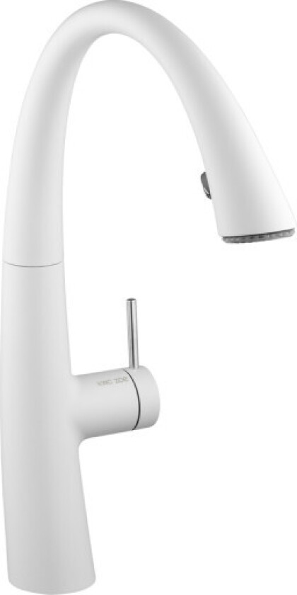 Bilde av KWC ZOE kjøkkenarmatur i matt hvit med uttrekkbar slange og lys