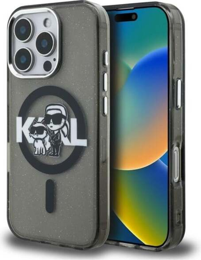 IML Glitter Karl & Choupette Sketch Logo MagSafe Case for iPhone 16 Pro Max - Black