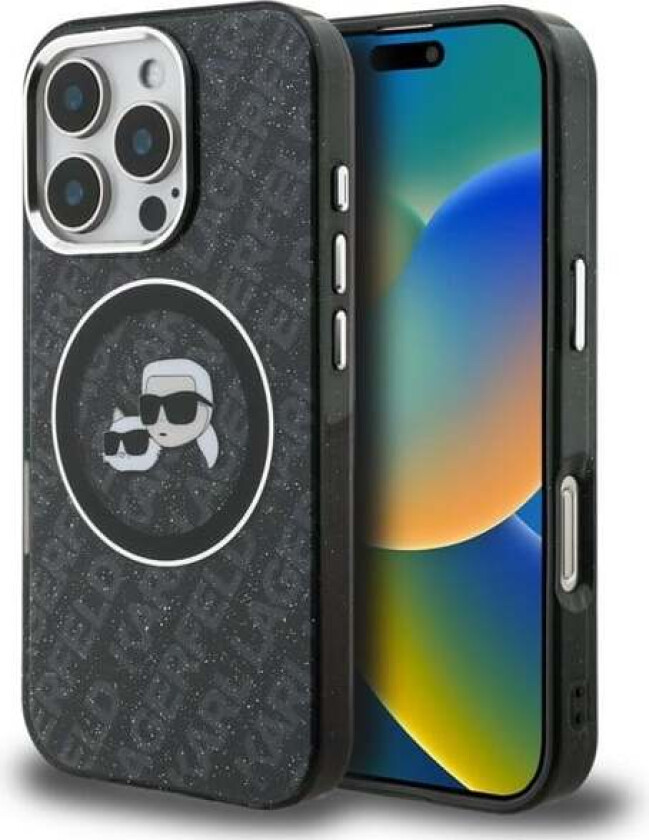 IML Glitter Karl & Choupette Heads Logo MagSafe Case for iPhone 16 Pro Max - Black
