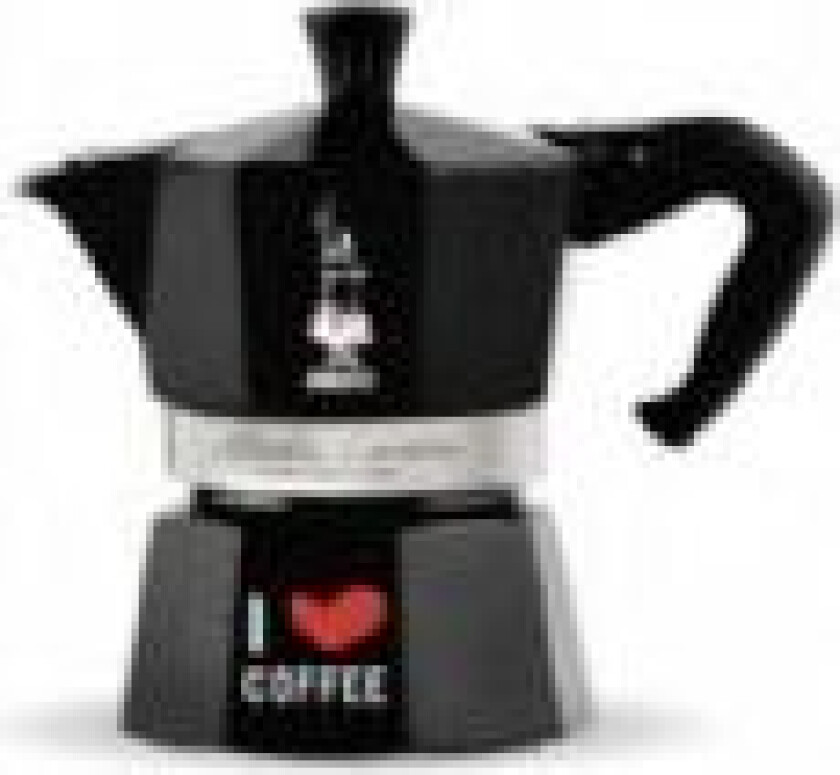 Moka Express I Love Coffee, Mokkagryte, 0,13 l, Sort, Aluminium, 3 kopper, Termoplast