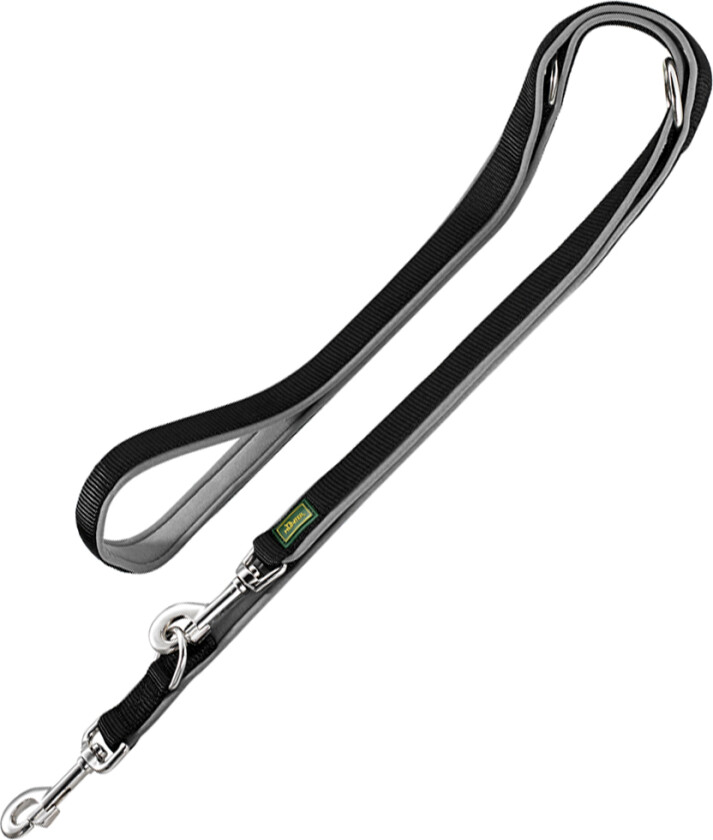 Neopren Hundebånd svart/grå - L 200 cm, B 20 mm bredt, justerbart