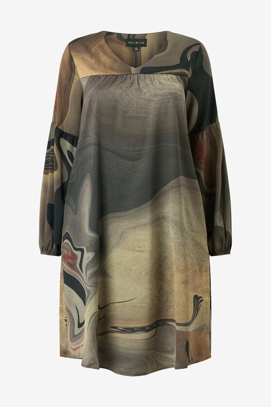 Kjole V Neck Dress w Yoke And Puff Sleeves - Brun