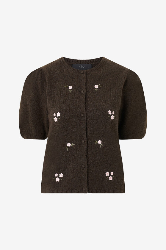 Kardigan med broderi - Brun