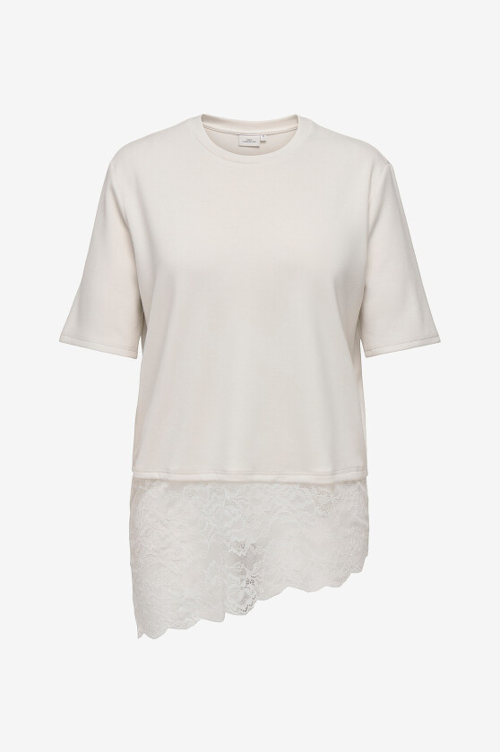 Topp Carlise S/S O-Neck Assym Lace Top J - Hvit