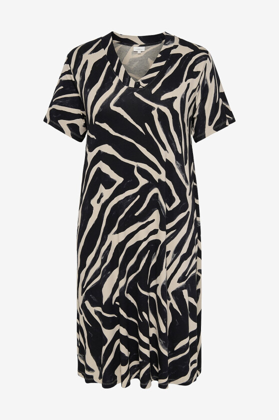 Kjole carFyrla S/S V-neck Blk Aop Dress - Beige