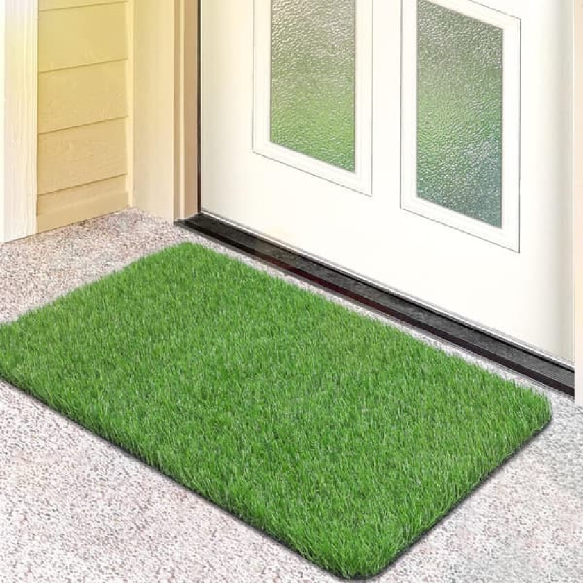 Dørmatte med kunstgress, kunstgress dørmatter foran dør utendørs/innendørs, realistisk falsk gressmatte for inngangsparti, terrasse, bobil, hjemmeinnredning, 43 x 76 cm