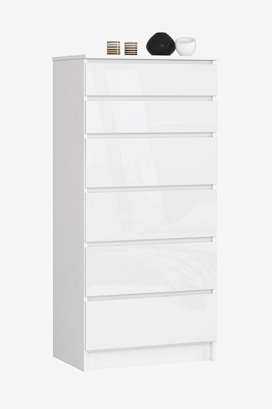 Akord kommode med 6 skuffer, Hvit