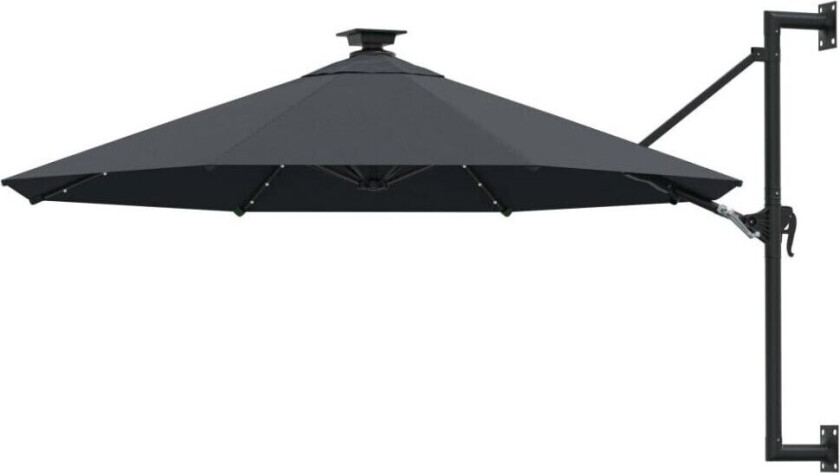 Veggmontert parasoll med LED og metallstolpe 300 cm antrasitt