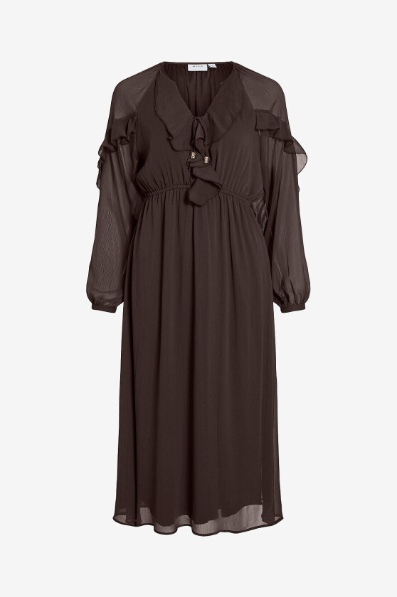 Midikjole Vitiro V-neck L/s Flounce Midi Dres - Brun