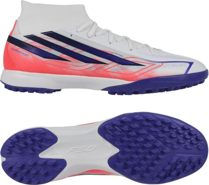 F50 Hyperfast League Mid Cut Tf Chaos Vs Control - Hvit/solar Purple/solar Turbo - Turf (Tf), størrelse 45⅓